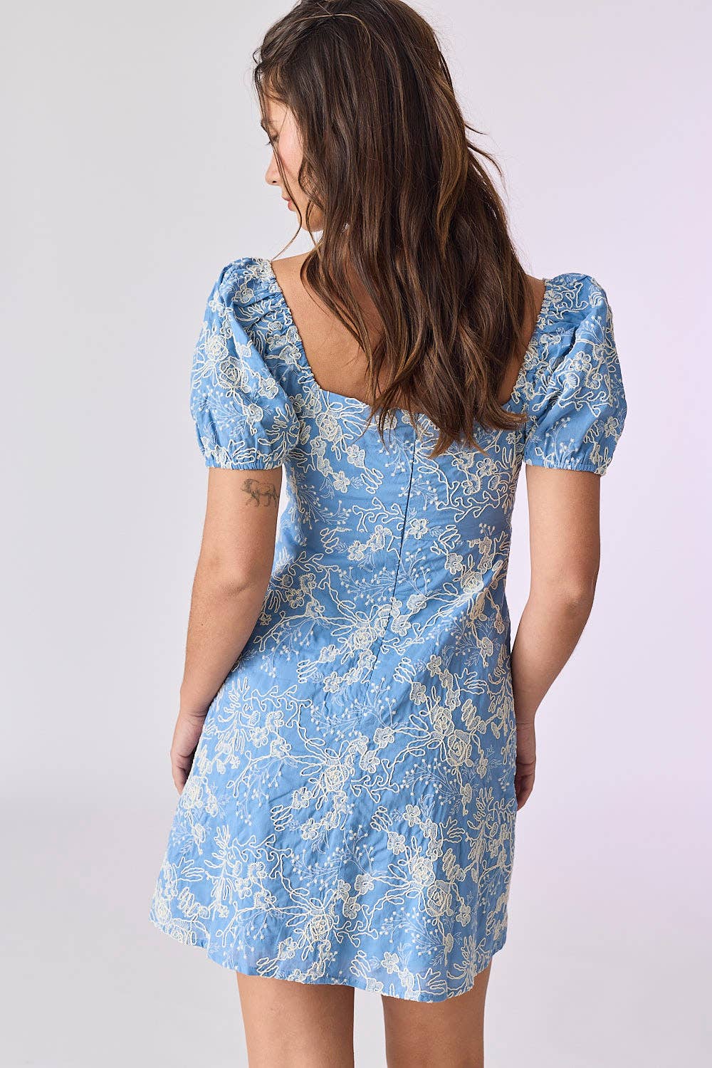 Isabella Embroidered Puff Sleeve Blue Dress