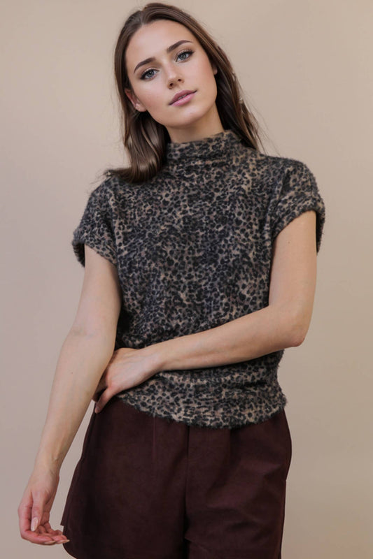 Hazel Mock Neck Leopard Top