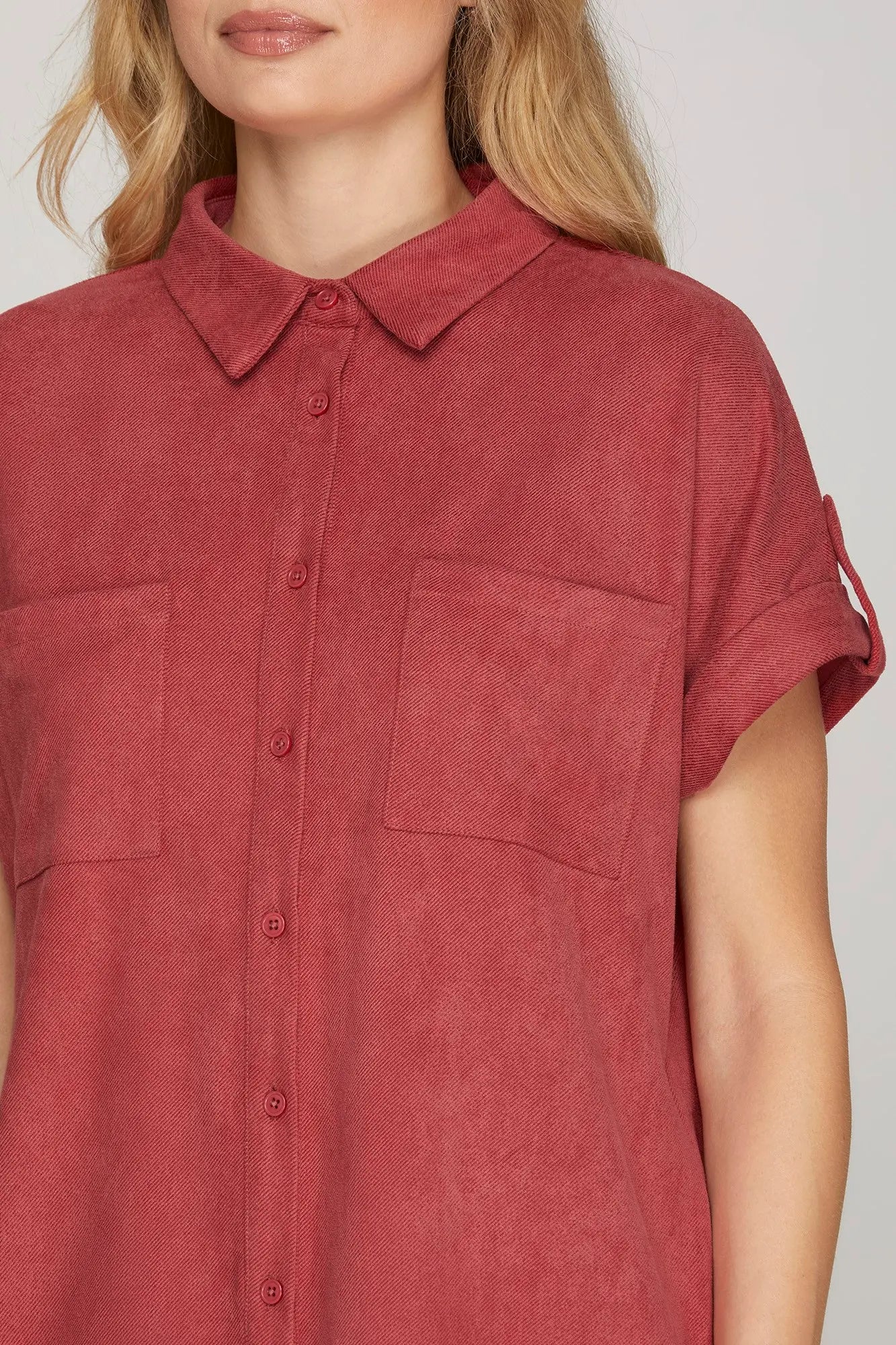 Selene Textured Buttondown Brick Dress