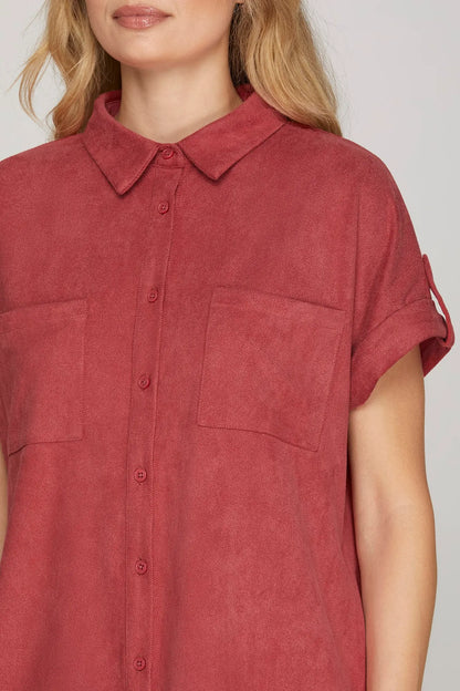 Selene Textured Buttondown Brick Dress