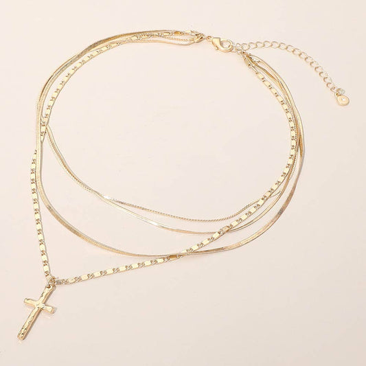 Darla Hammered Cross Pendant Layered Necklace
