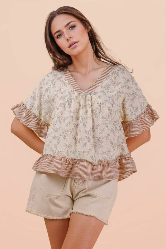 Peridot Floral Ruffle Blouse