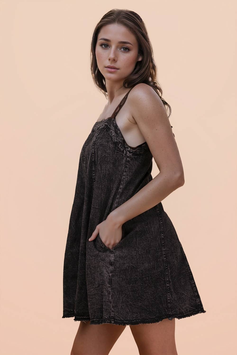 Athena Denim Mini Black Dress