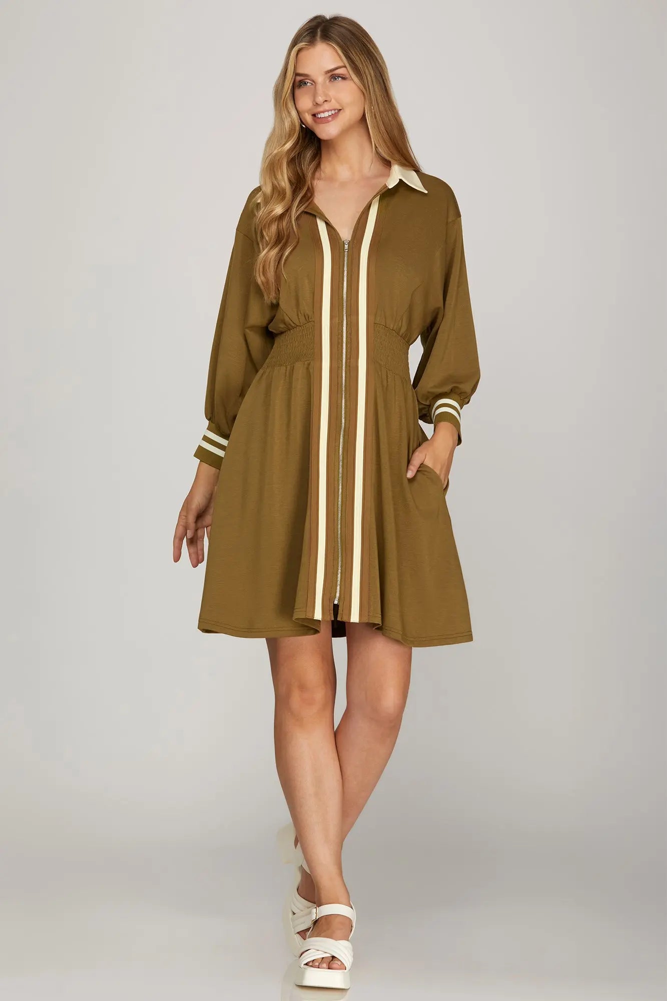 Twila Collared Striped Brown Dress