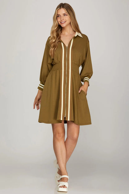 Twila Collared Striped Brown Dress