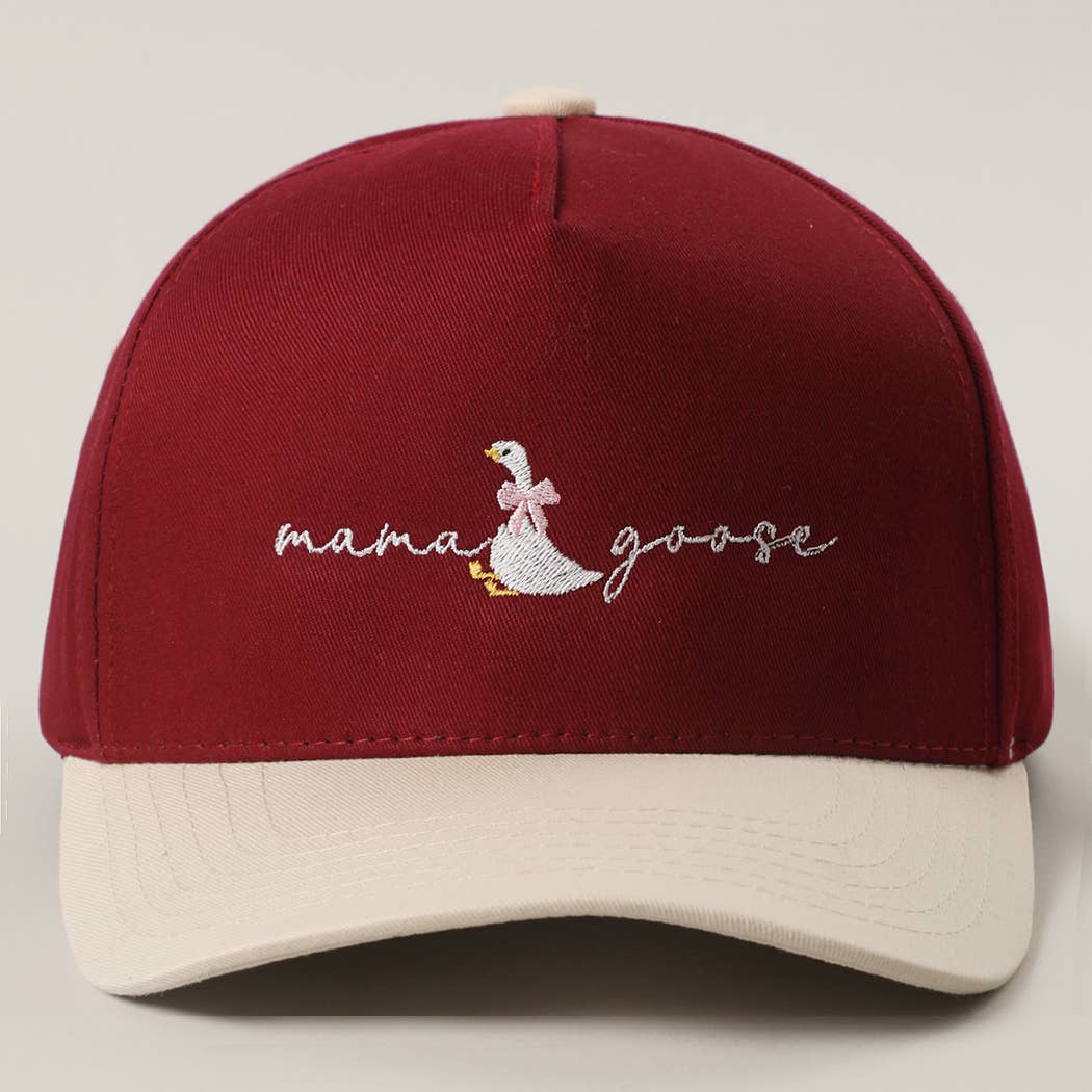 Mama Goose Embroidered Burgundy Hat