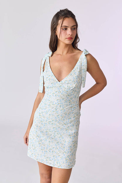 Sophie Floral V-Neck Blue Mini Dress