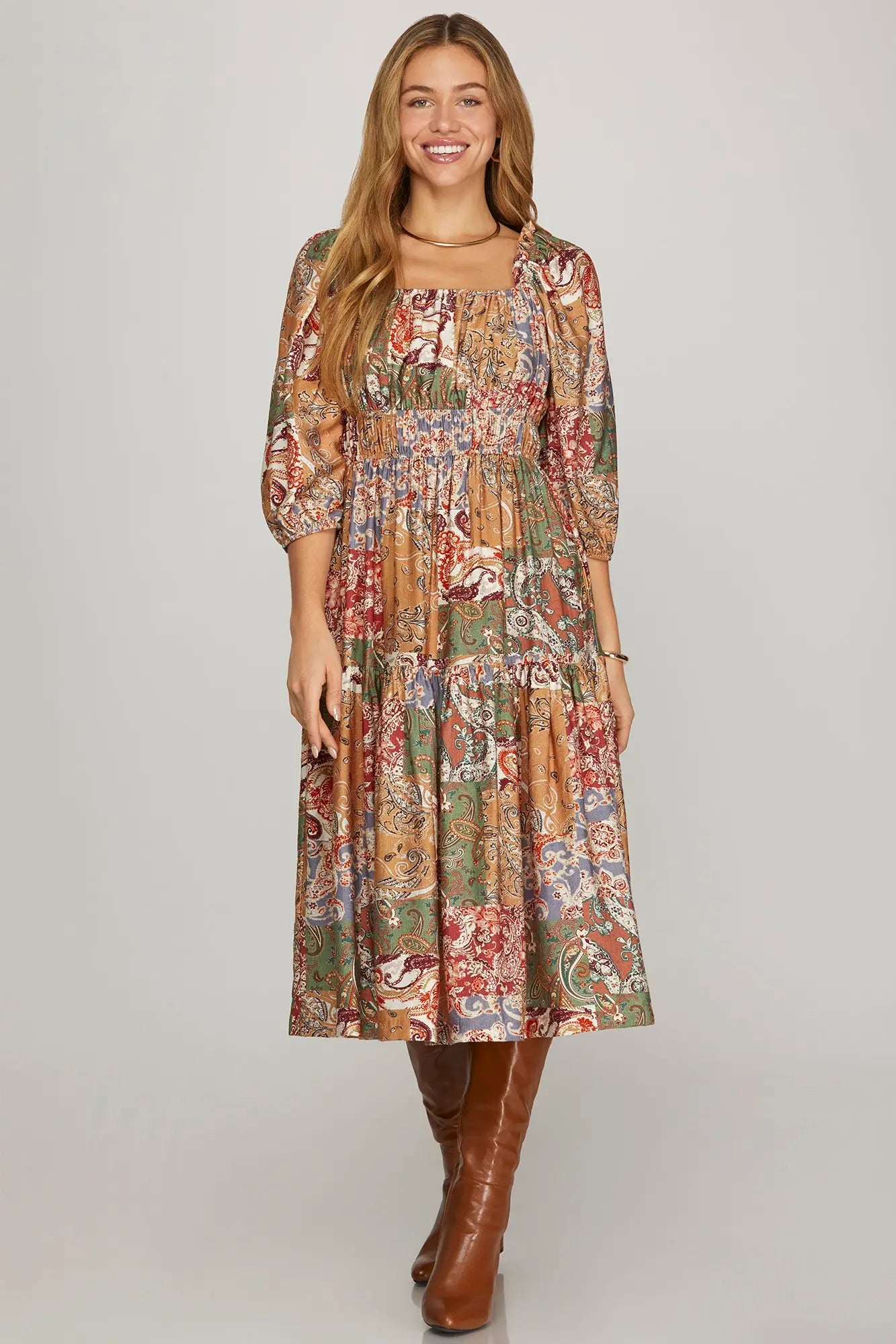 Zaira Patchwork Midi Dress