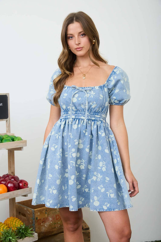 Dandelion Washed Denim Babydoll Dress