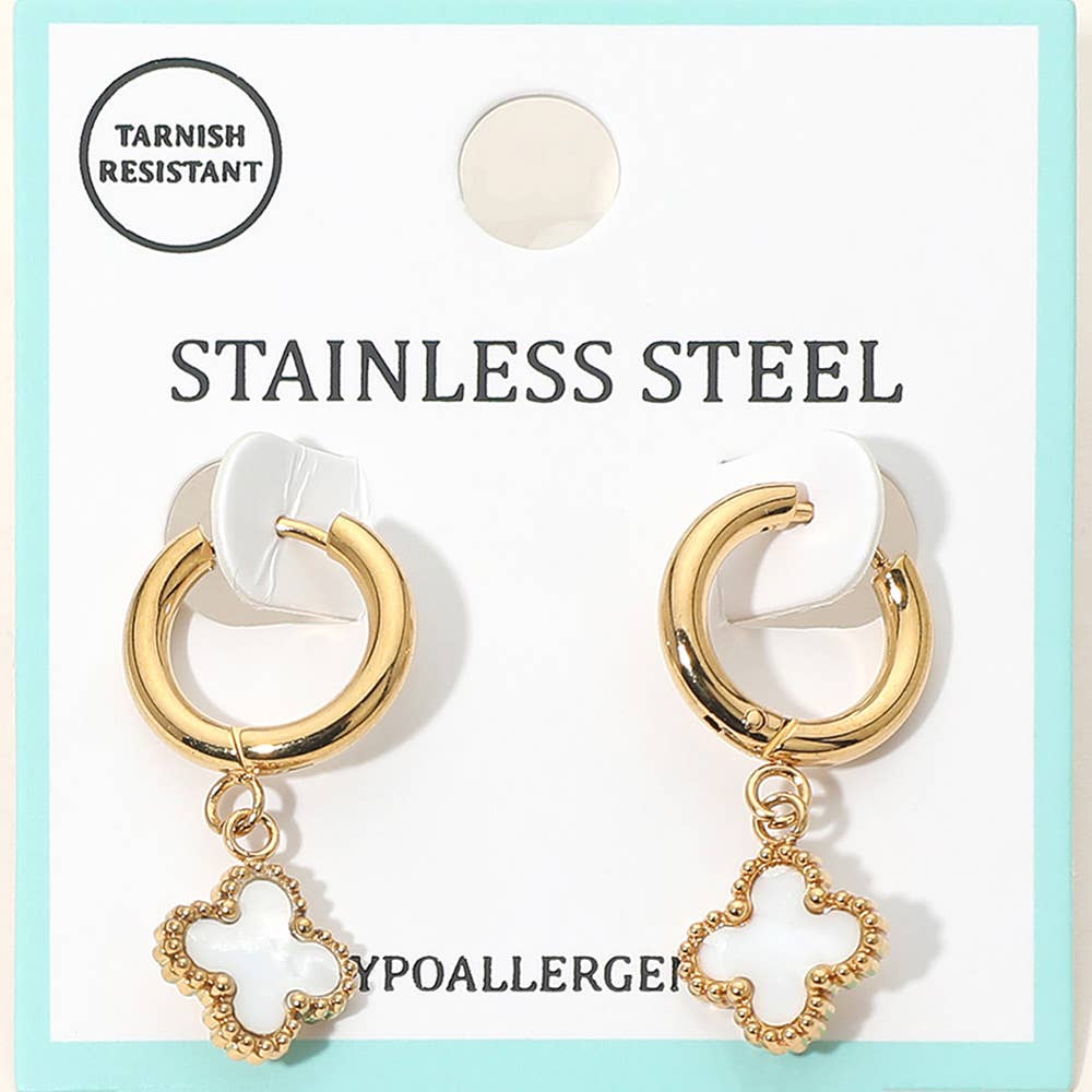 Darla Quatrefoil Dangle Huggie Hoop Earrings