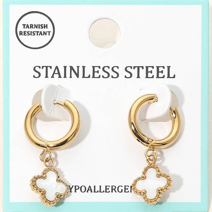 Darla Quatrefoil Dangle Huggie Hoop Earrings
