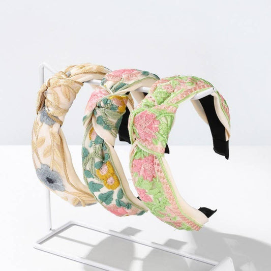 Knotted Floral Embroidered Headband