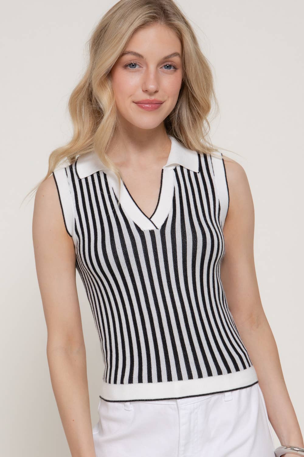 Rowan Striped Collared Sleeveless Top