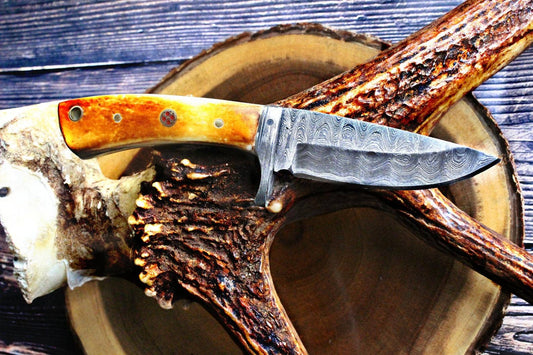 Titan Damascus Fixed Blade with Leather Bolster