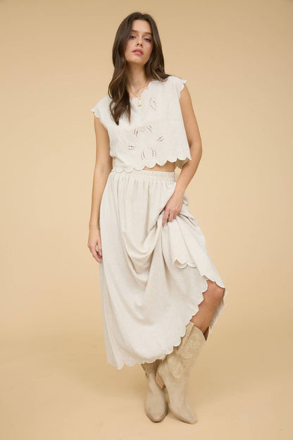 Primrose Eyelet Embroidery Scallop Linen Skirt Set