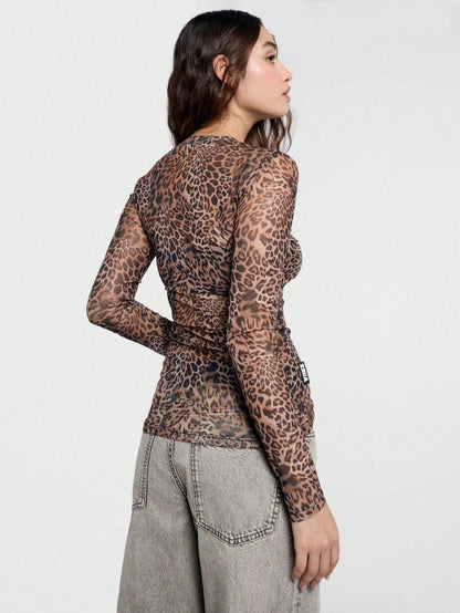 Multi Leopard Mesh Top