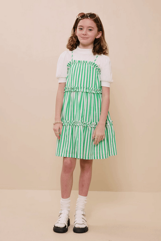 Girls Tiered Stripe Green Dress