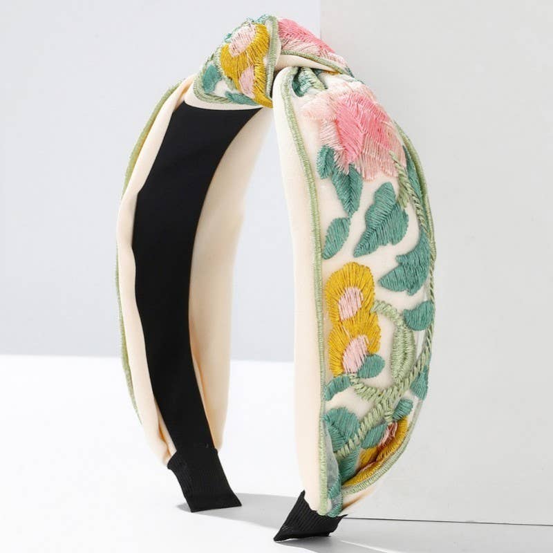 Knotted Floral Embroidered Headband