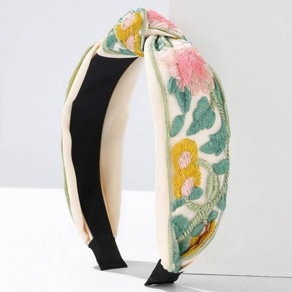 Knotted Floral Embroidered Headband