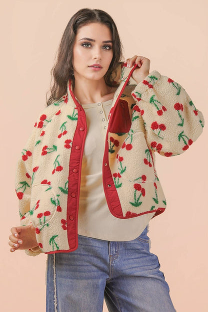Danica Cherry Sherpa Ivory Jacket