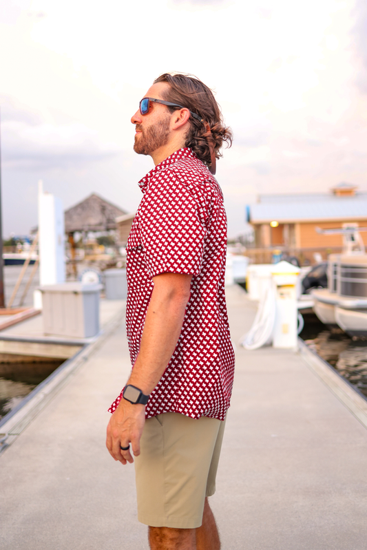 Mens Salt Water Soul TX Pearl Snap Houston Red Fishing Shirt