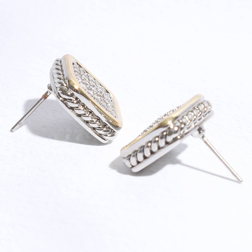 Gracie Two-Toned Square Crystal Stud Earrings