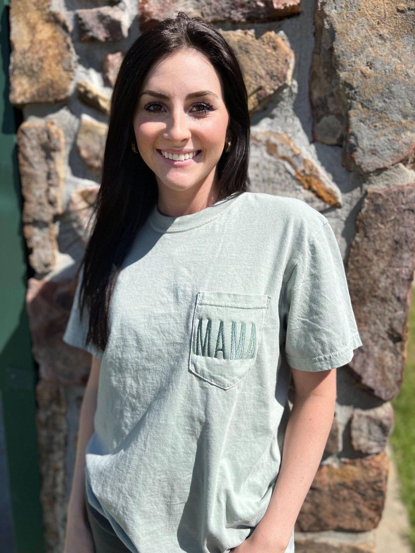 Embroidered Mama Bay Pocket Tee