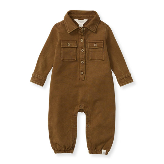 Burt's Bees Boys Buttondown Mineral Tan Jumpsuit