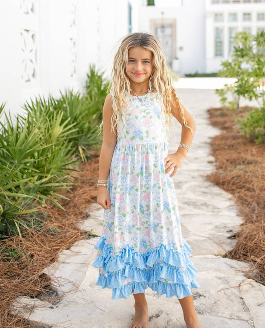 Girls Felicity Lattice Floral Maxi Dress