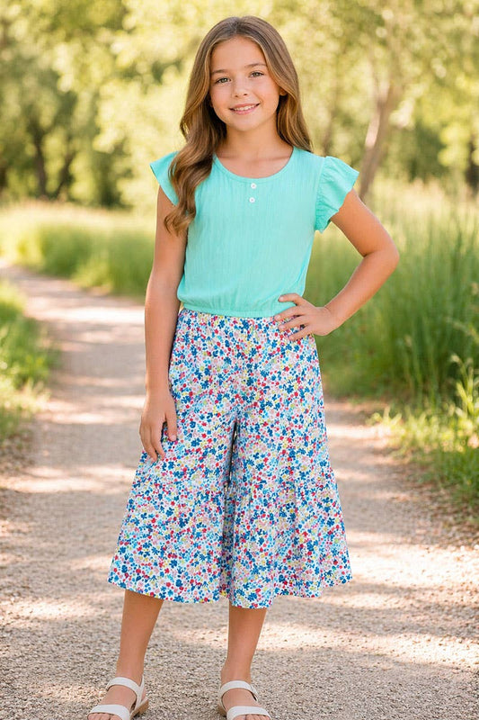 Girls Gaucho Pant Aqua Set