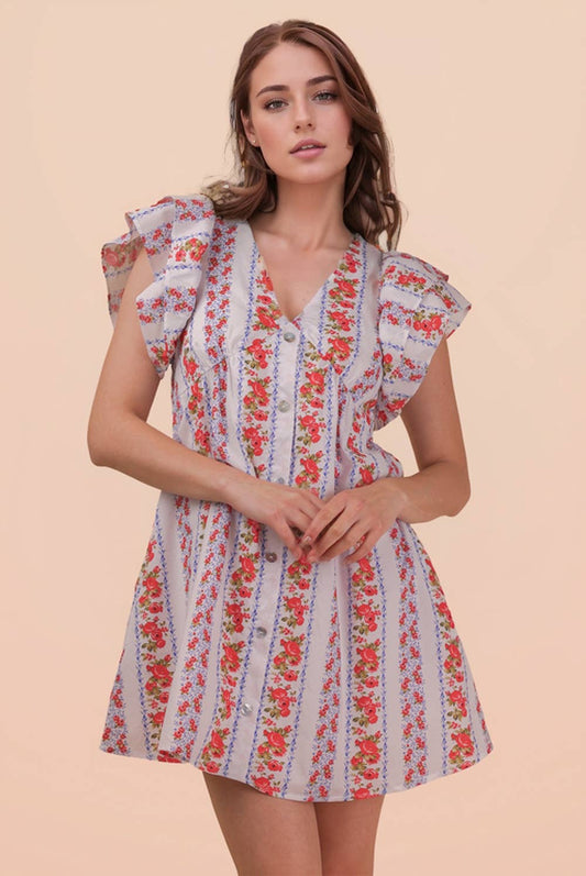 Briar Floral Buttondown Ruffle Dress