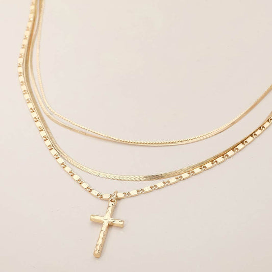 Darla Hammered Cross Pendant Layered Necklace