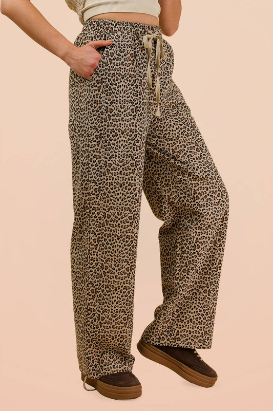 Leopard Print Drawstring Pants