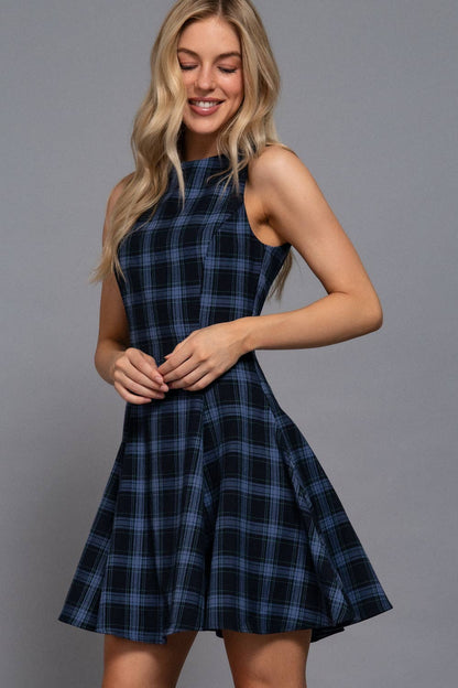 Brooklyn Plaid Mini Navy Dress