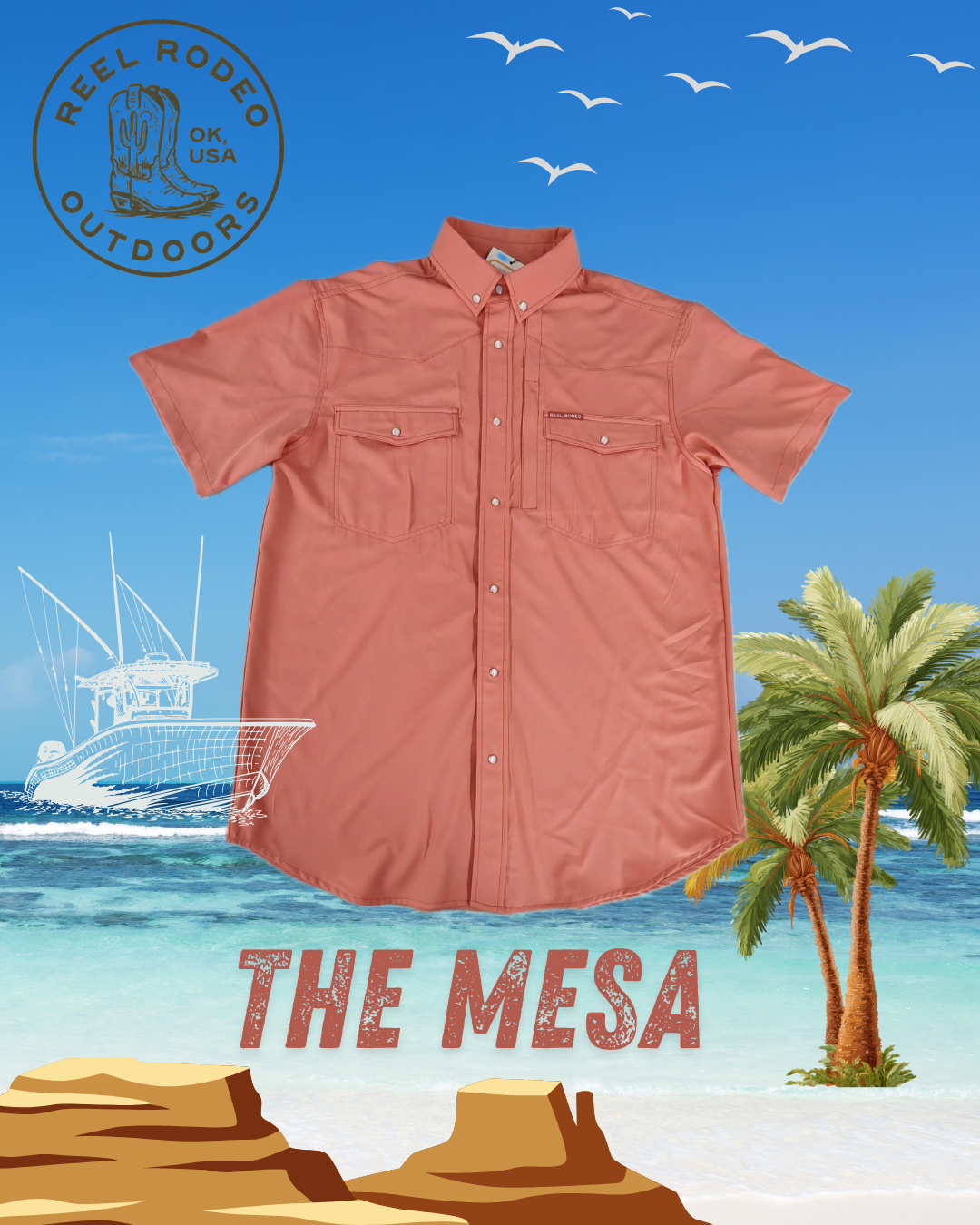 Mens Reel Rodeo Pearl Snap Terra Cotta Western Shirt