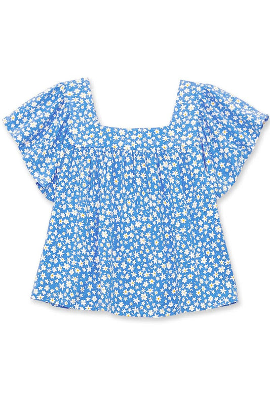 Girls Blue Daisy Flutter Top