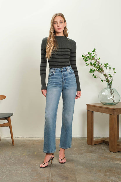 Williamsburg Mock Neck Striped Top