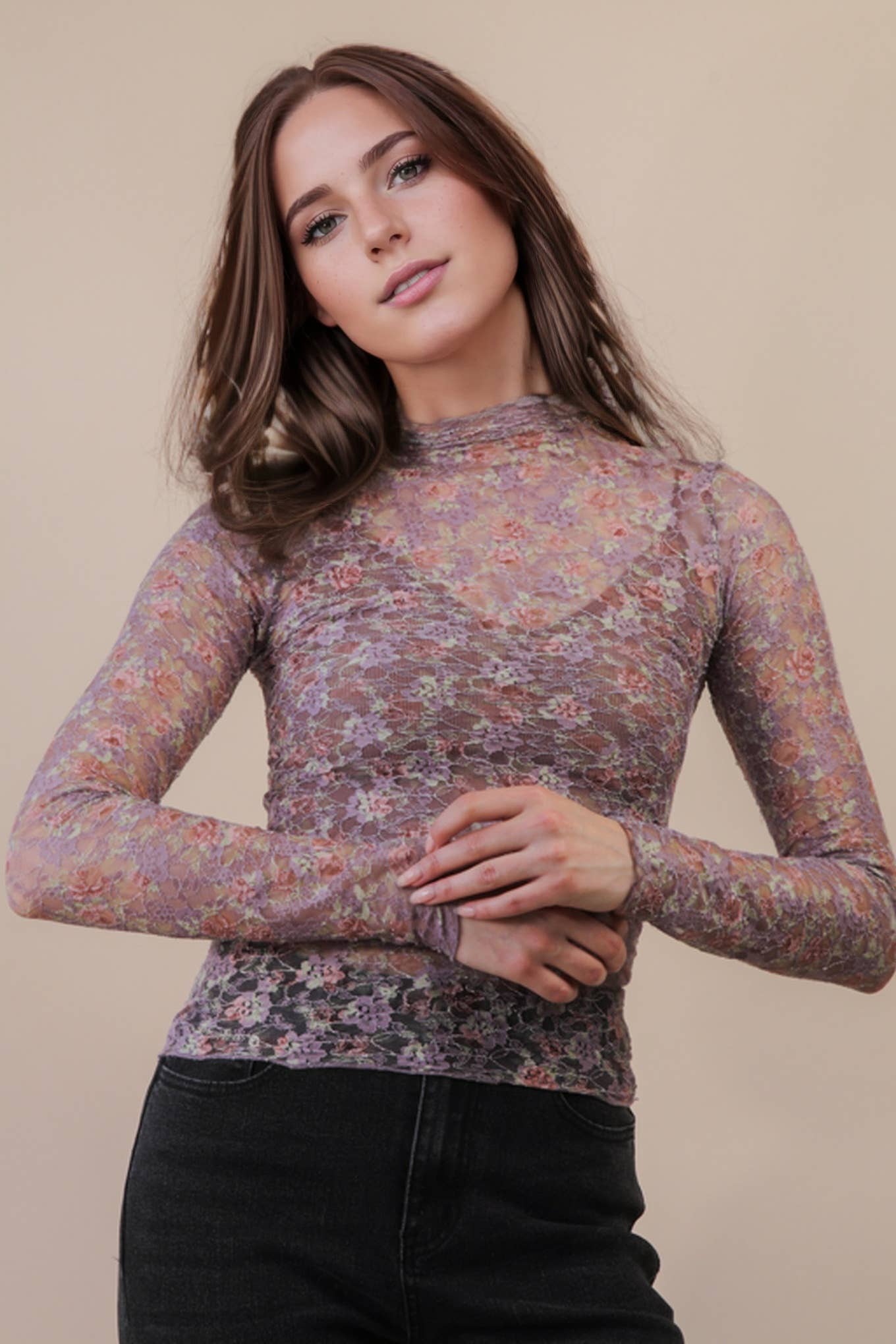 Gloria Floral Lace Long Sleeve Top