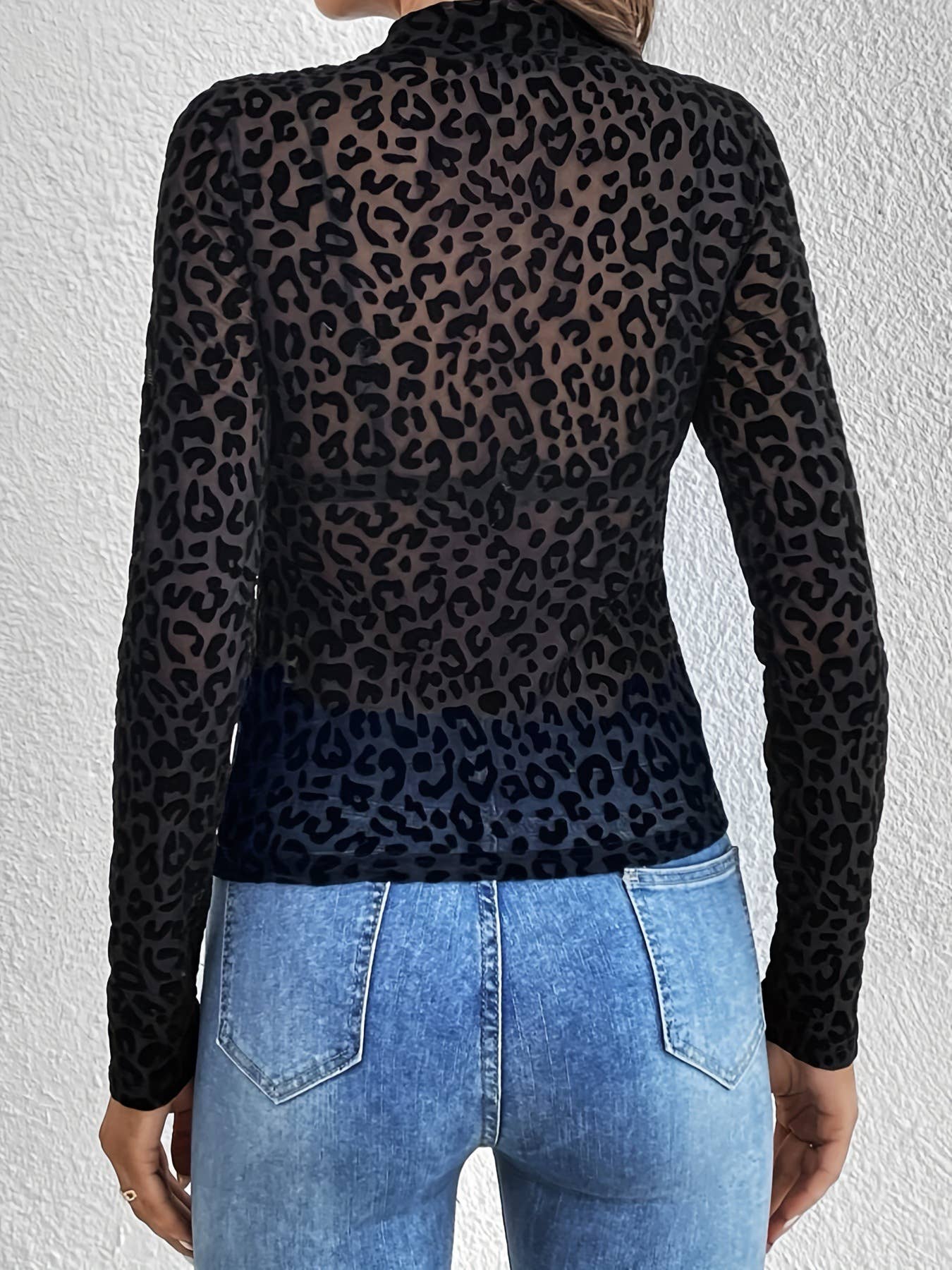Velvet Embossed Leopard Black Top