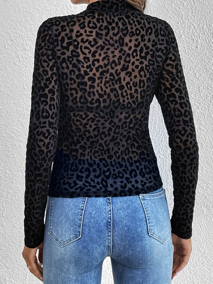 Velvet Embossed Leopard Black Top