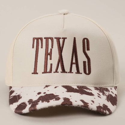 Cow Print Texas Embroidered Brown Stitch Hat