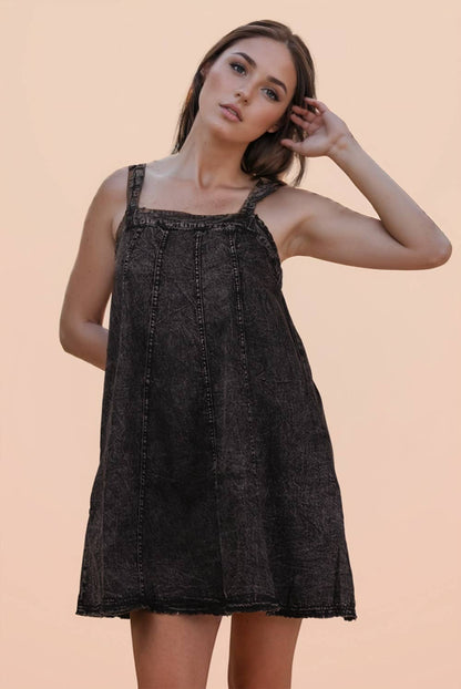 Athena Denim Mini Black Dress