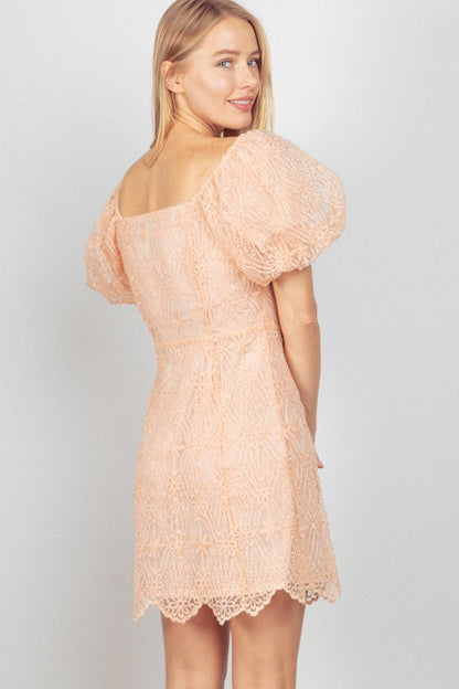 Lima Lace Puff Sleeve Apricot Dress