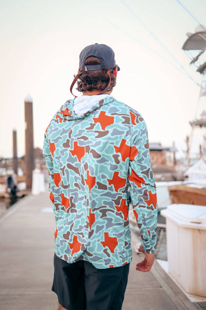 Mens Salt Water Soul TX Camo Performance Burnt Orange Hoodie