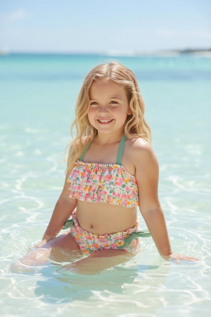 Girls Max Ruffle Floral Green Tie Bikini