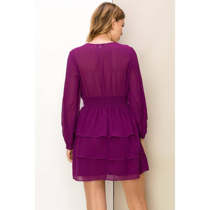 Jane Ruffle V-Neck Purple Dress
