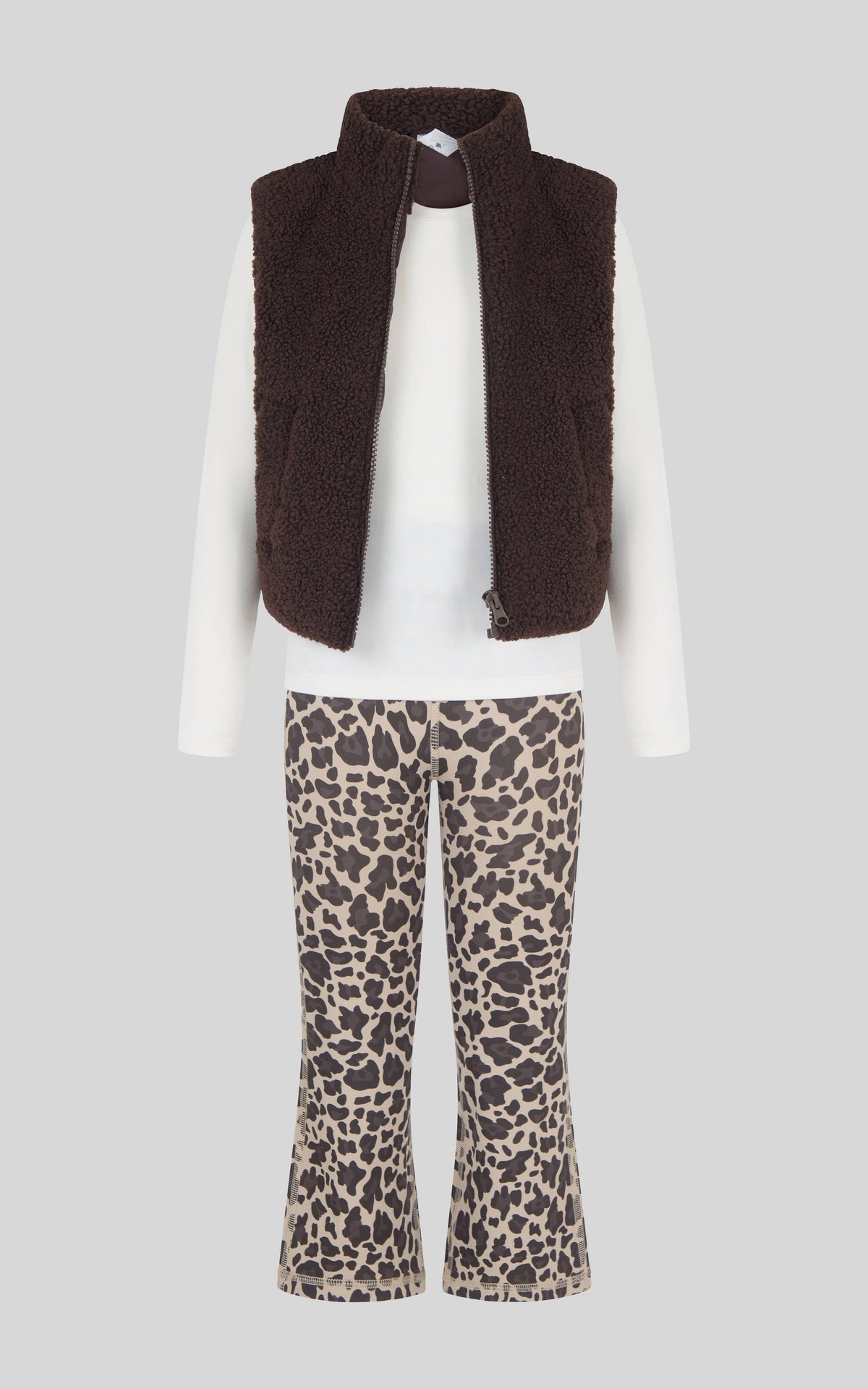 Toddler Girls Sherpa Vest Brown Leopard Pant Set