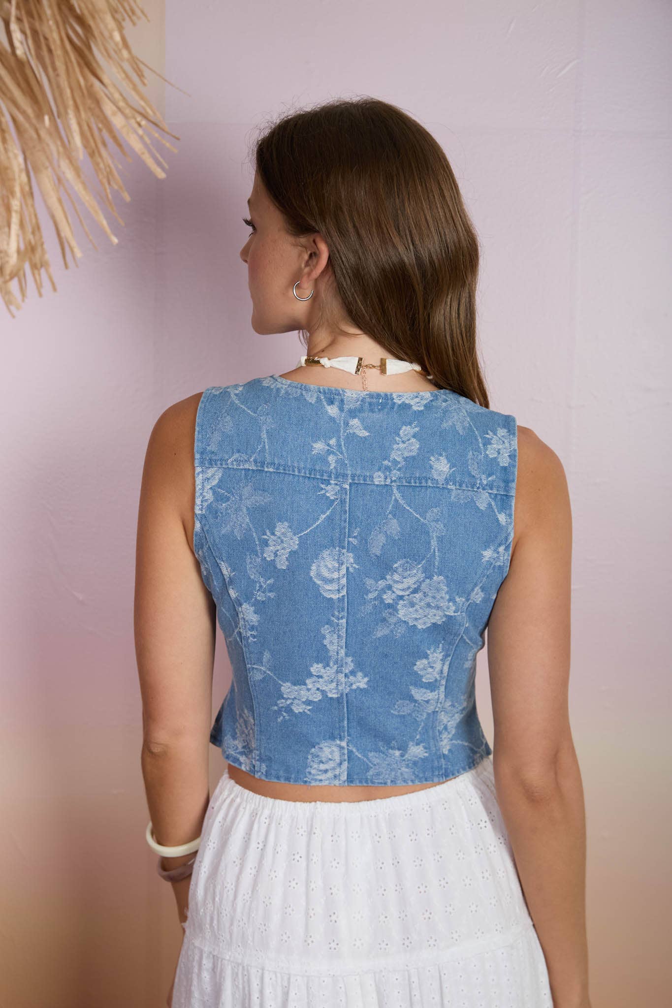 Mariah Denim Floral Jacquard Vest