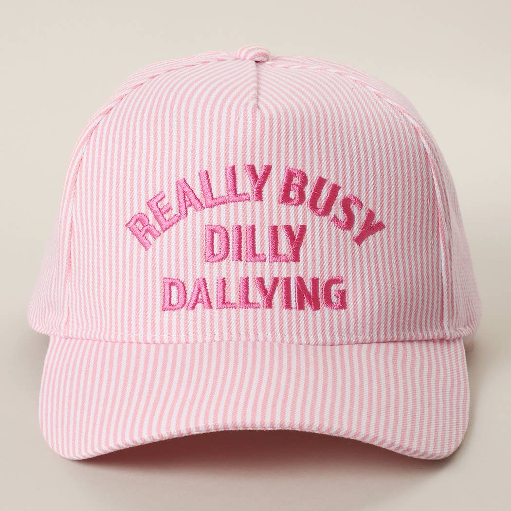Really Busy Dilly Dallying Seersucker Embroidered Pink Hat