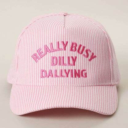 Really Busy Dilly Dallying Seersucker Embroidered Pink Hat